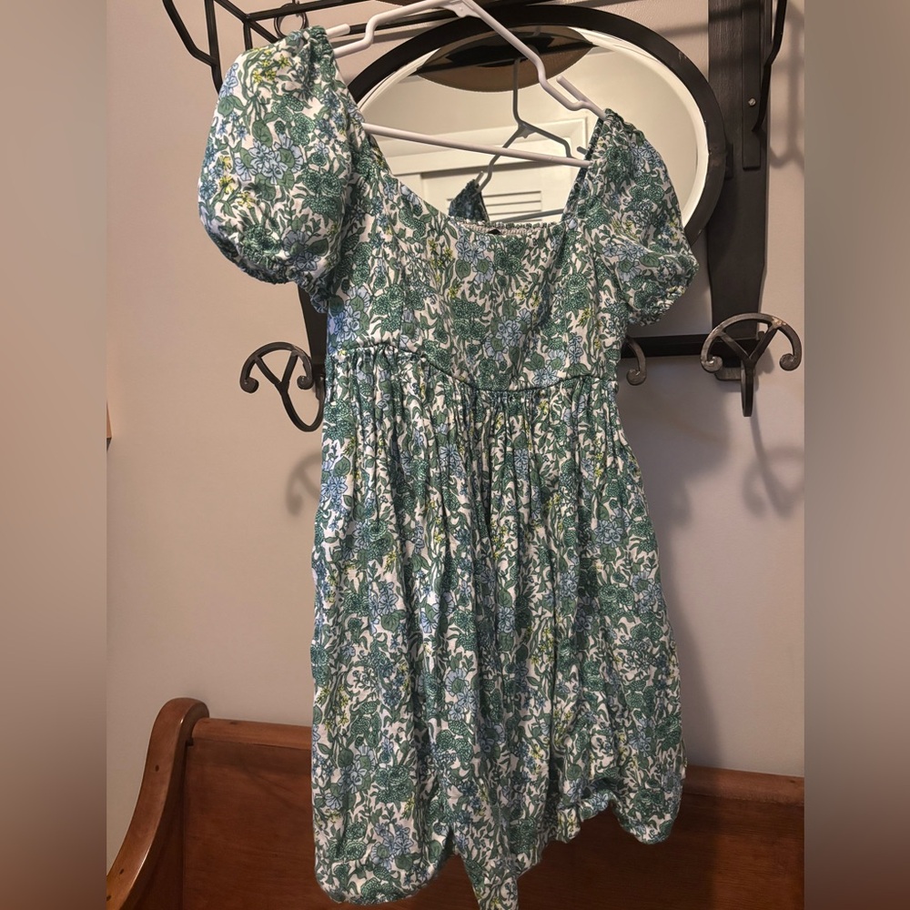 J. Crew Green and White Floral Dress